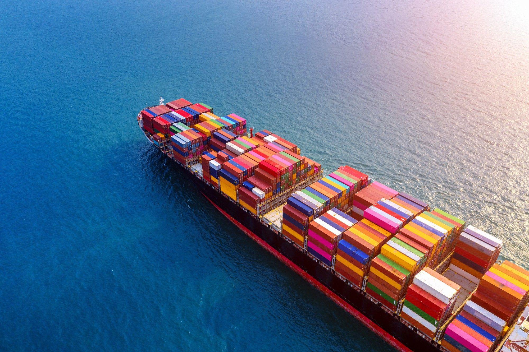 Container ship carrying international ocean freight