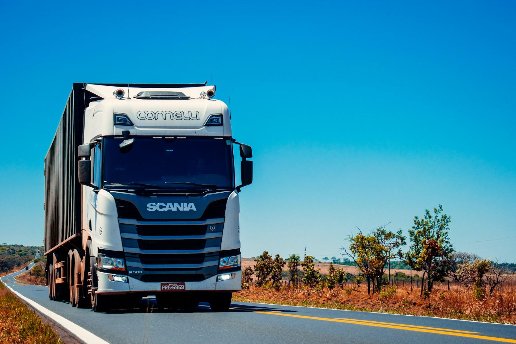 Freight truck travelling on an open highway